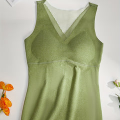 Mesh Stitching Thermal Tank Top V Neck Sleeveless Underwear Top