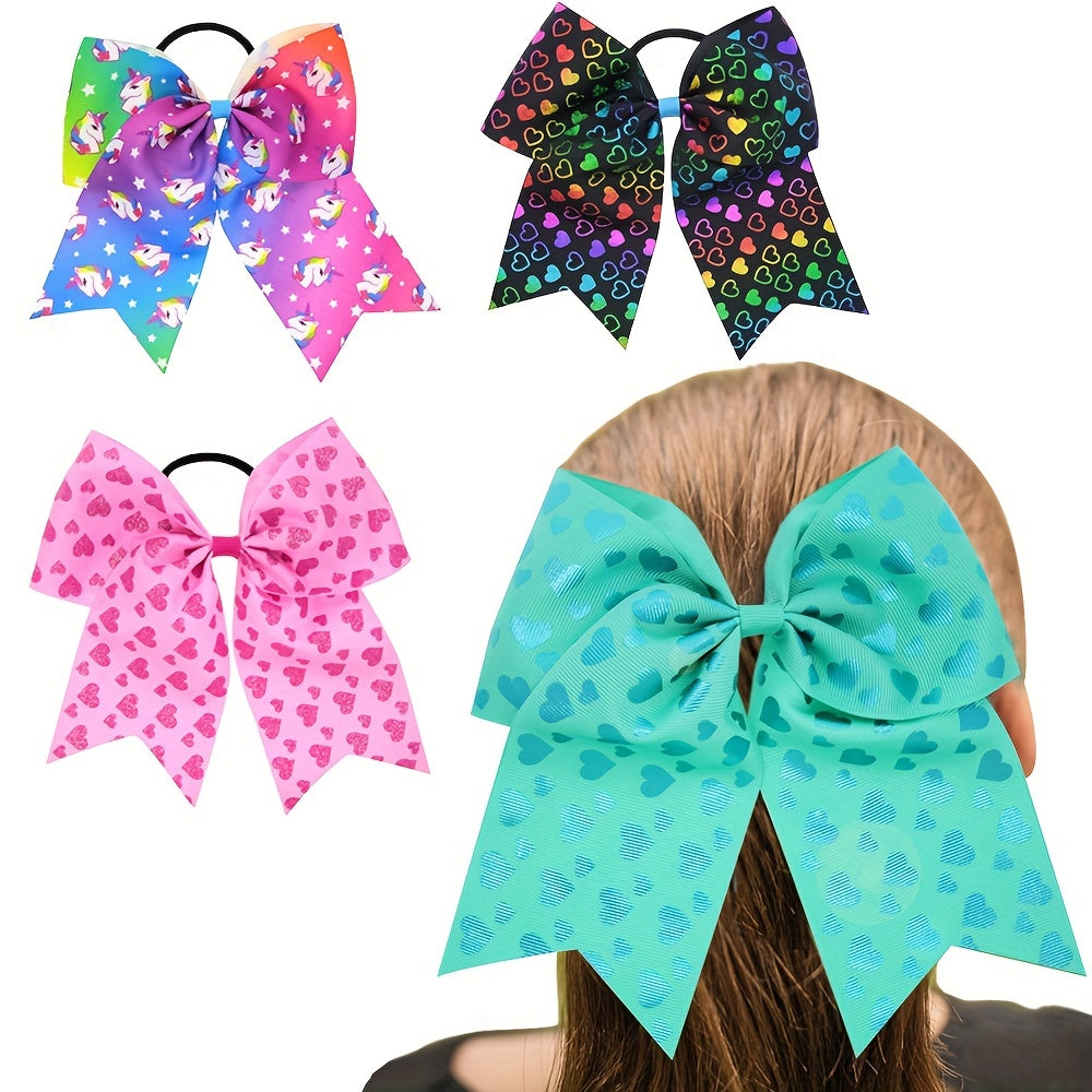 Girls Big Bow Leather Bands Colorful Heart Dovetail Hair Rings