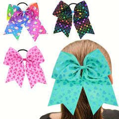 Girls Big Bow Leather Bands Colorful Heart Dovetail Hair Rings