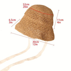 Kids Straw Sun Hat Crochet Lace Tie Fisherman Hat
