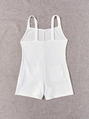 Sleeveless Waffle Pajama Romper with Pockets