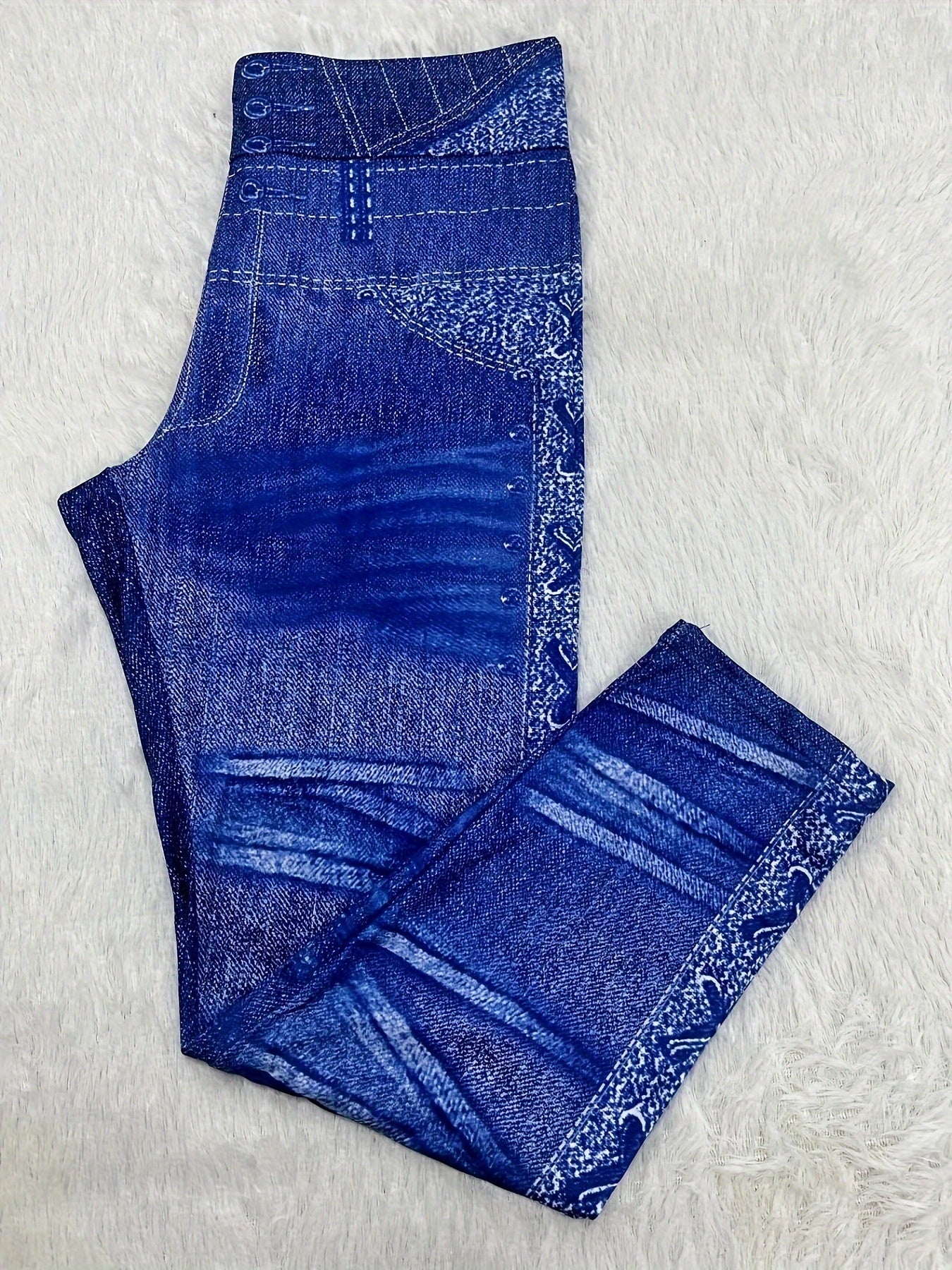 Casual Denim Print High Rise Leggings