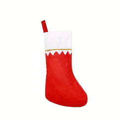 6pcs Felt Christmas Socks Red Non-woven Golden Trim Fireplace Hanging