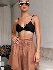 High Waist Smocked Drawstring Shorts Loose Wide Leg Vacation Shorts
