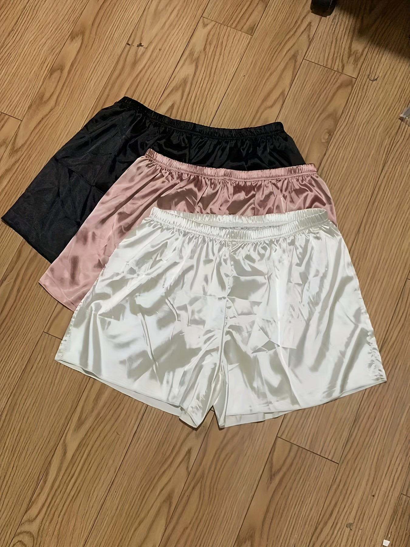 3 Pack Plus Size Casual Pajama Bottoms Set Women's Plus Silky Satin Solid