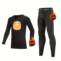 2pcs Kids Compression Fleece Sets Long Sleeve Pullover & Pants