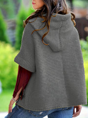 Solid Short Sleeve Hooded Sweater with Buttons