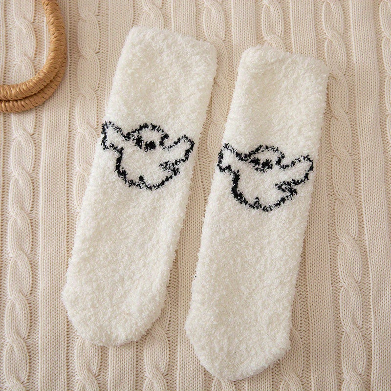 Pumpkin & Bat Print Socks & Funny Halloween Fuzzy Socks Women's