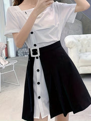 Two Piece Set Short Sleeve T shirt & Belted Skirt Women's Clothing