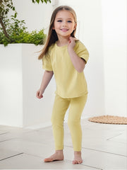 Girl's 2pcs T shirt & Leggings Set Solid Short Sleeve Top Casual Outfits