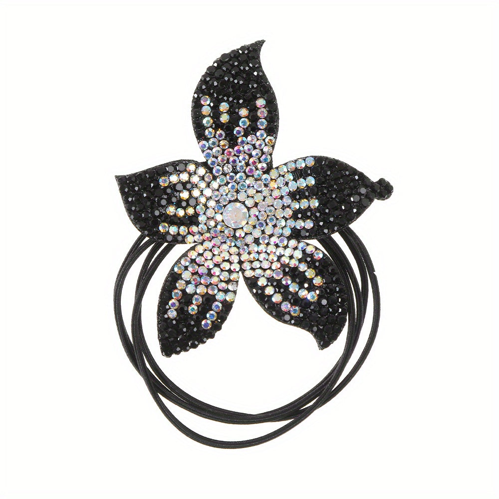 Women's Rhinestone Flower Resin Hair Tie Elastic Hair Rope