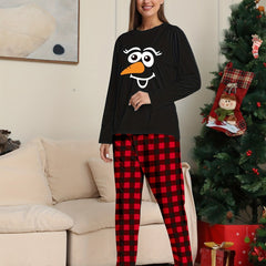 Christmas Print Pajama Set Long Sleeve Top & Plaid Pants