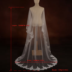 Floral Lace Wedding Veil Floor Length Train Bridal Accessory