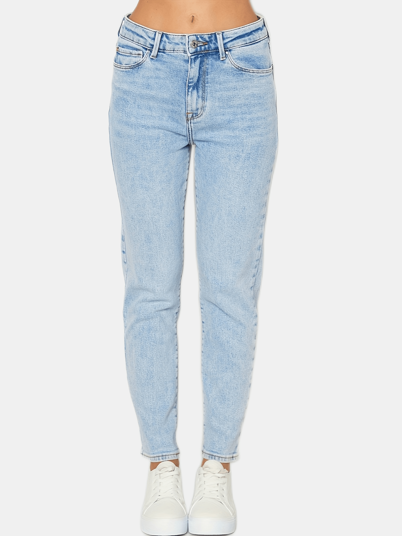 Slim Fit Mom Jeans Slash Pockets Non Stretch Button Closure Denim Pants