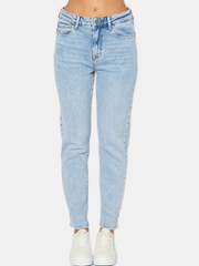 Slim Fit Mom Jeans Slash Pockets Non Stretch Button Closure Denim Pants