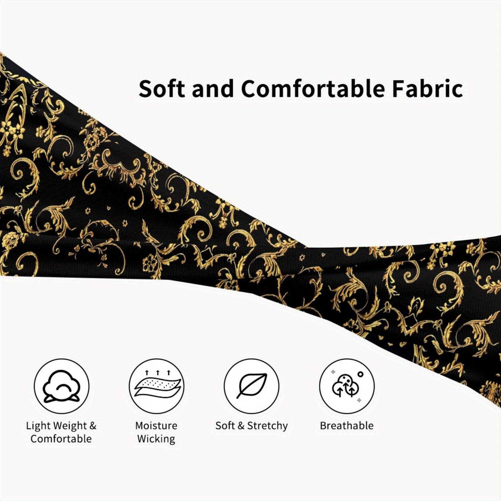 Golden Floral Pattern Sport Headband for Comfortable Wear
