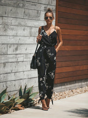 Leaves Print Split Jumpsuit Women's Clothing