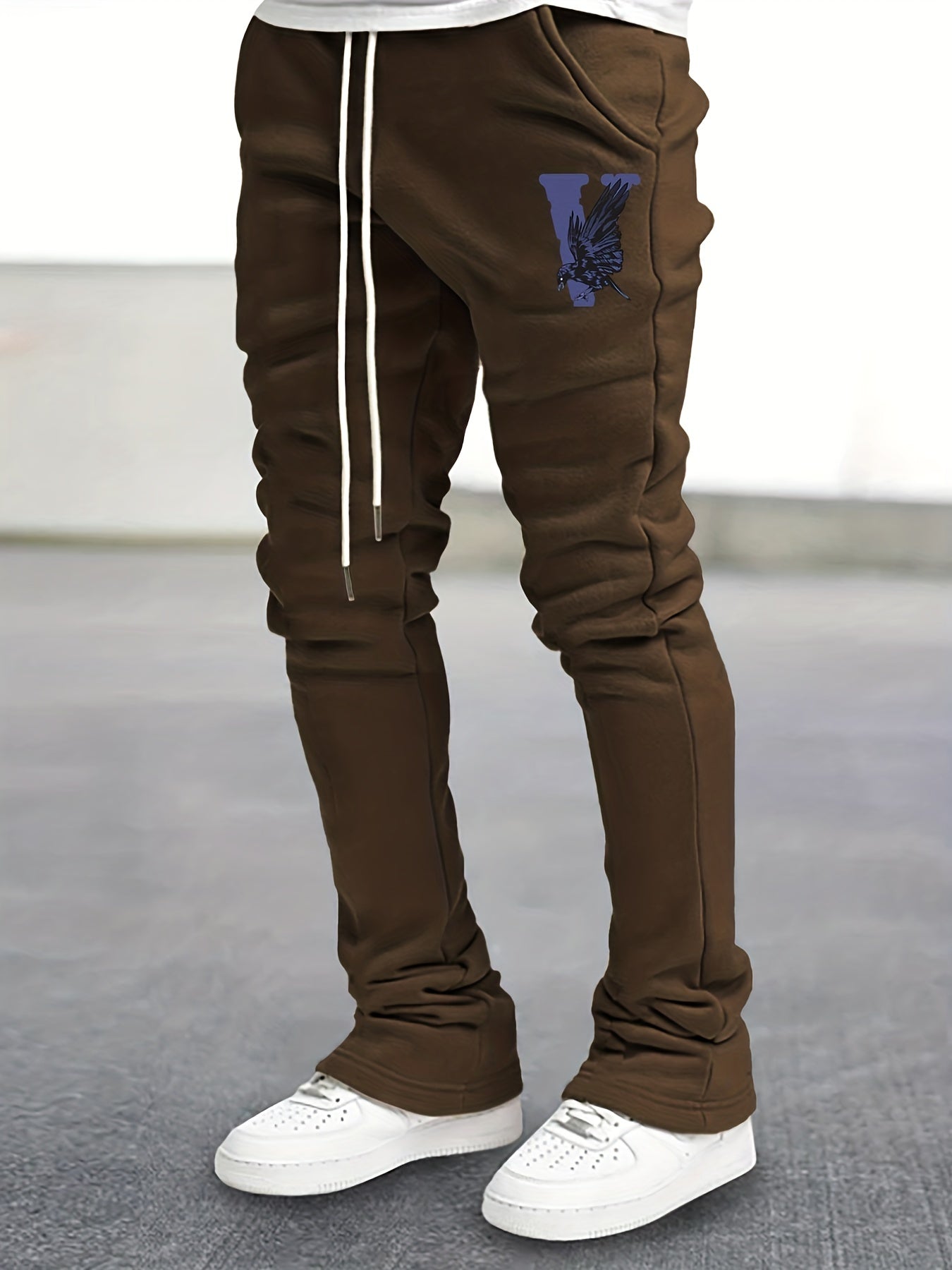 Eagle Pattern Stretch Hip Hop Joggers Men's Casual Flared Trousers