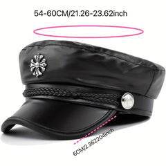 Gothic Cross Patch Beret PU Leather Sailor Hat