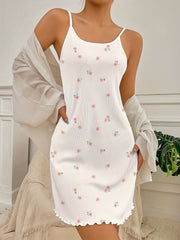 Floral Print Pajama Dress Spaghetti Straps Nightdress