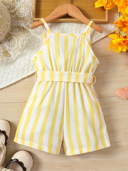 Toddler Girls Striped Belted Cami Rompers For Beach Vacation
