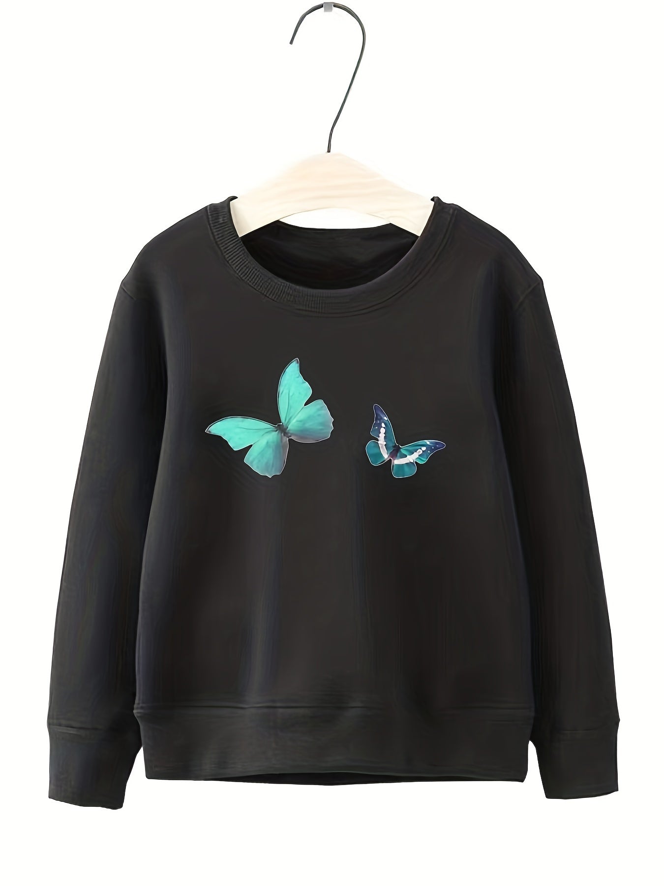 Butterfly Pattern Round Neck Sweatshirt For Girls Daily Party Long Sleeve Top