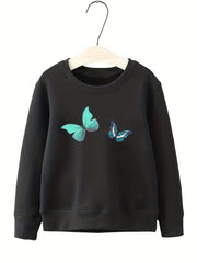 Butterfly Pattern Round Neck Sweatshirt For Girls Daily Party Long Sleeve Top