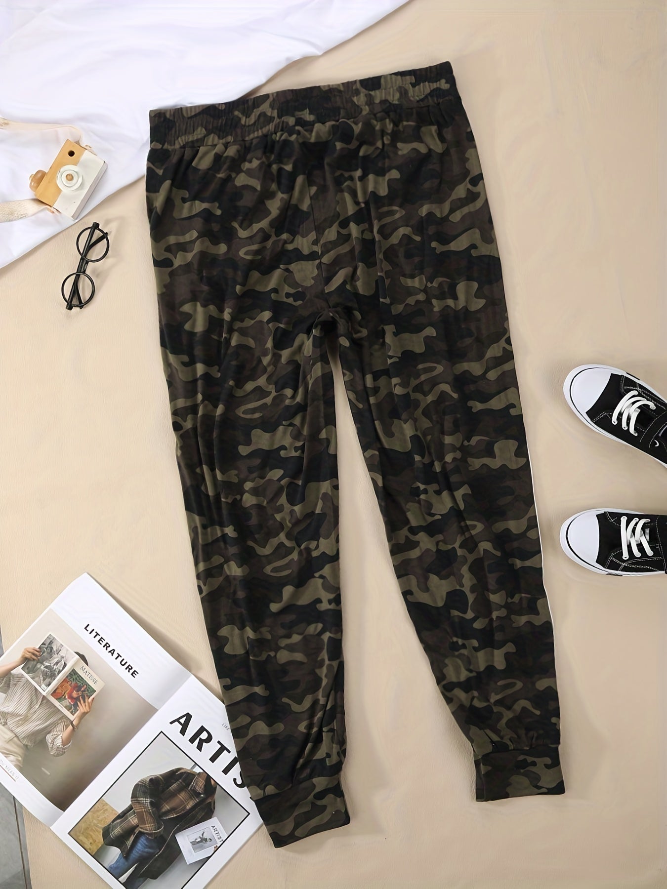 Women's Plus Camo & Stripe Print Tie Yoga Leggings