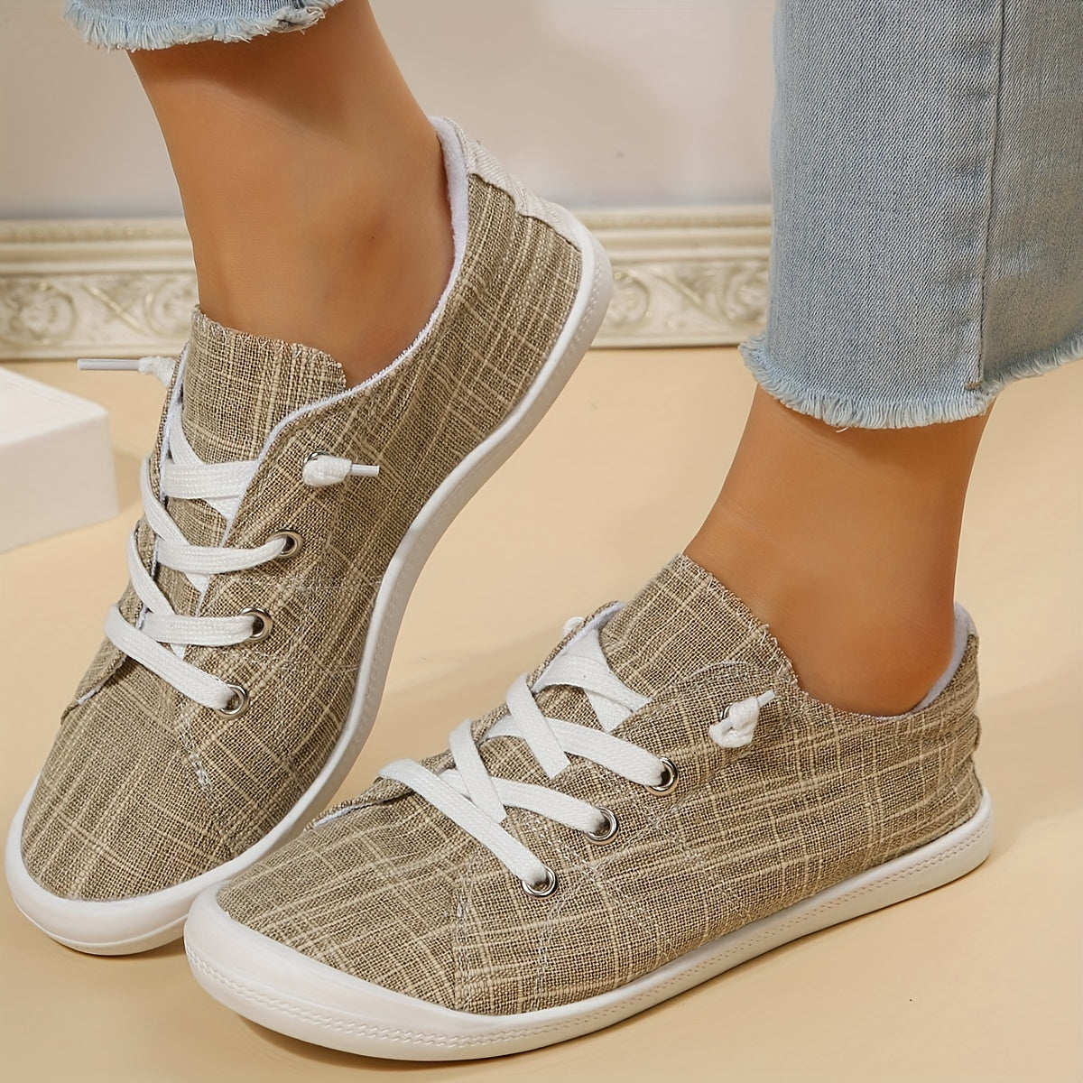 Women's Canvas Lace Up Sneakers Casual Flat Shoes