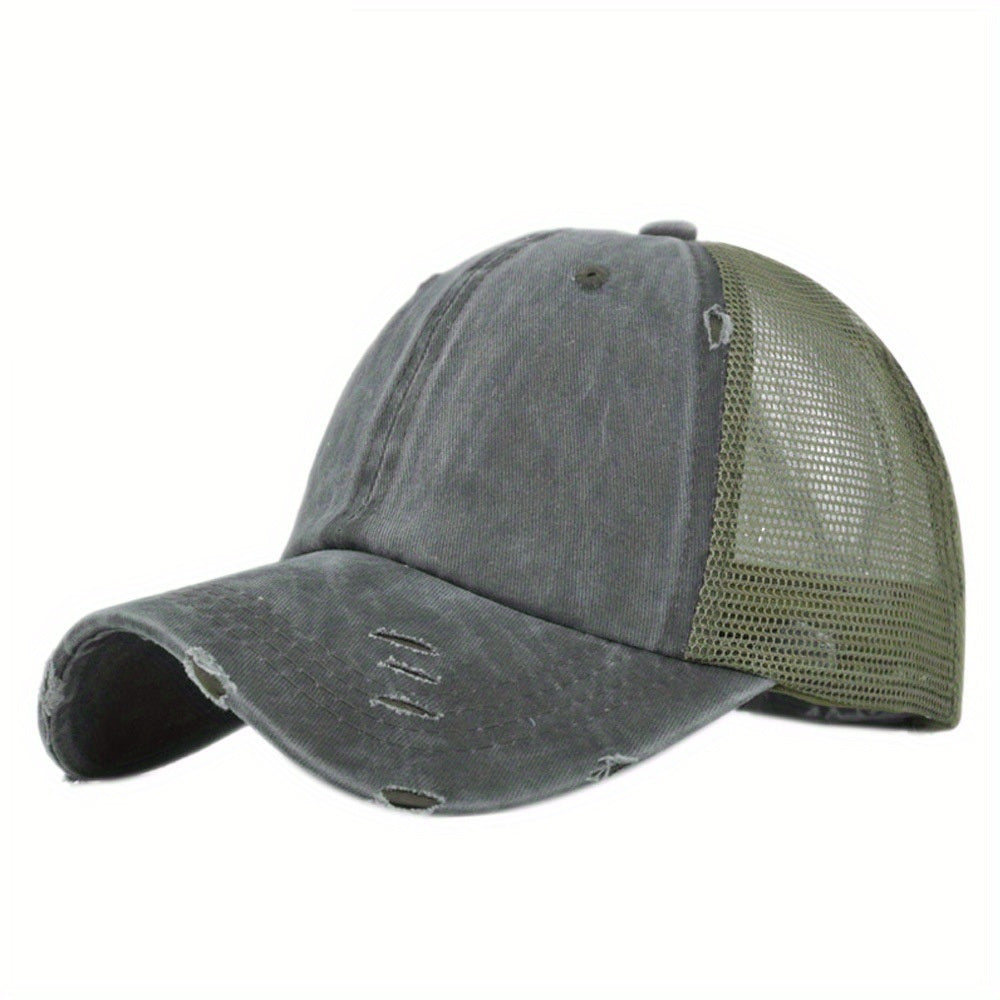Sunshade Peaked Cap Soft Top Vintage Hat Ponytail Hole Baseball Cap