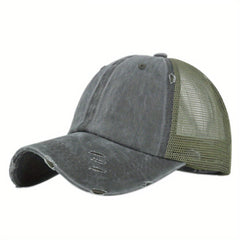 Sunshade Peaked Cap Soft Top Vintage Hat Ponytail Hole Baseball Cap
