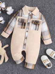 Baby Boys Long Sleeve Plaid Romper Cotton Jumpsuit Fall Winter