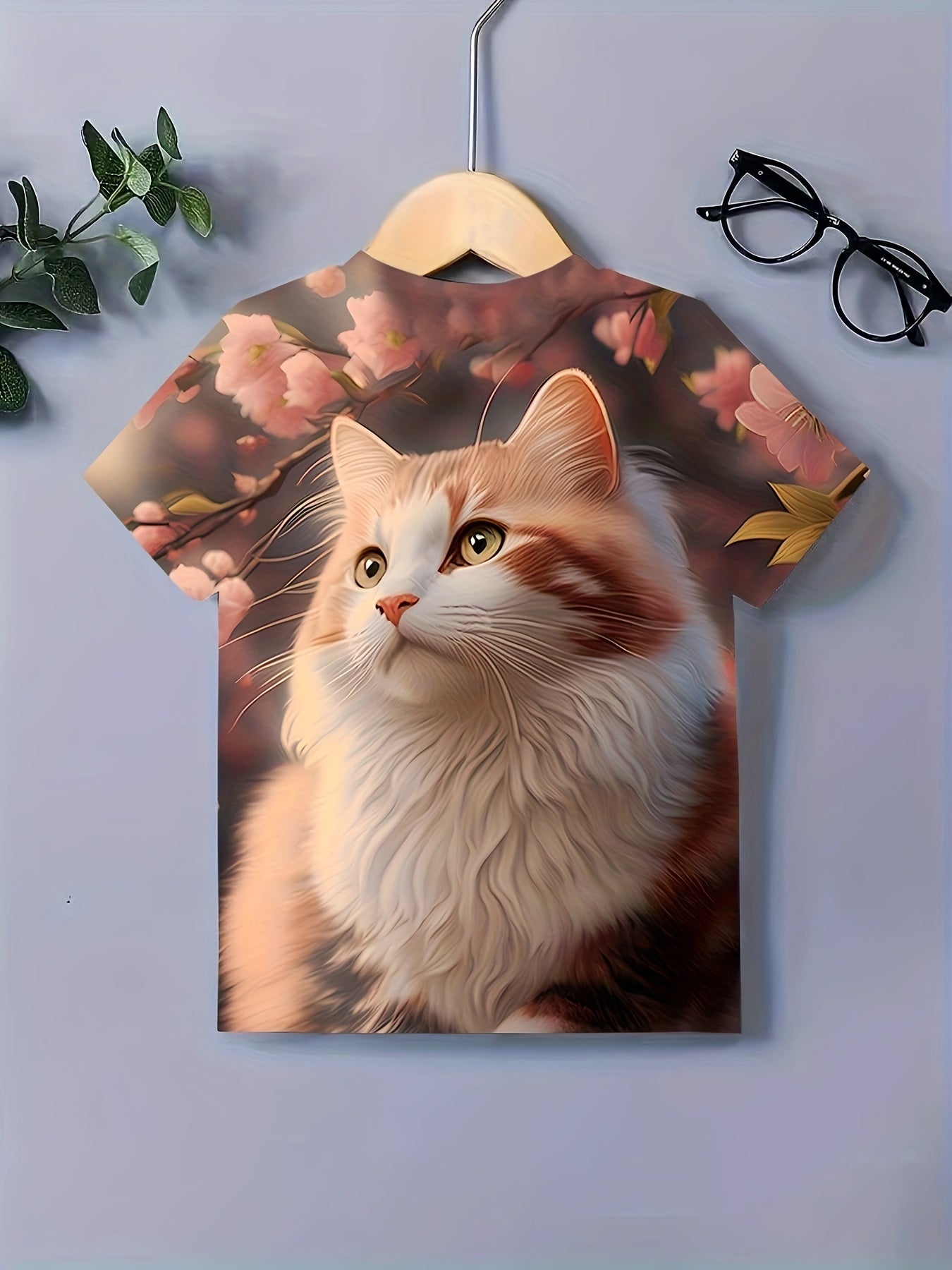 Fancy Cat Graphic Short Sleeve T-shirt for Girls