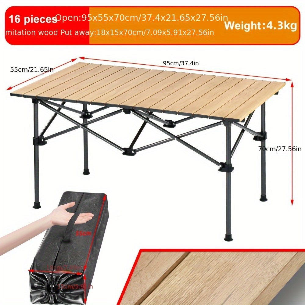 Portable Foldable Wood Grain Aluminum Table for Picnic BBQ Camping