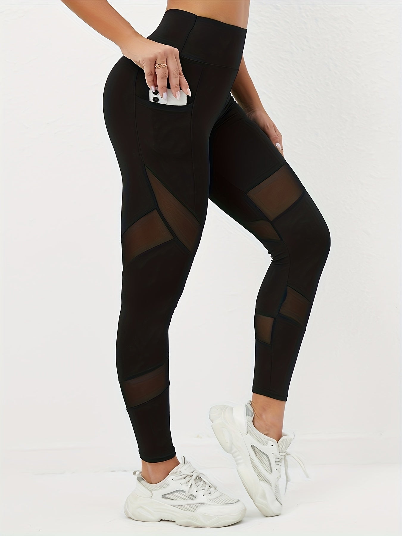 High Waist Mesh Yoga Pants w/ Pockets Tummy Control Leggings