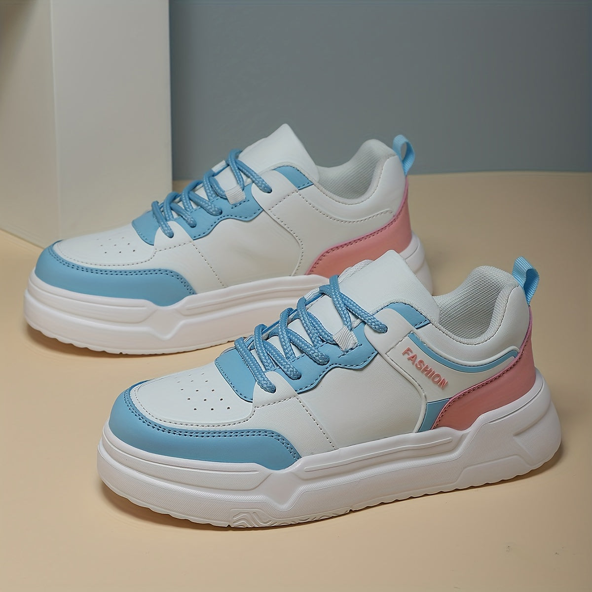 Women's Faux Leather Chunky Sneakers Non Slip Flat Shoes
