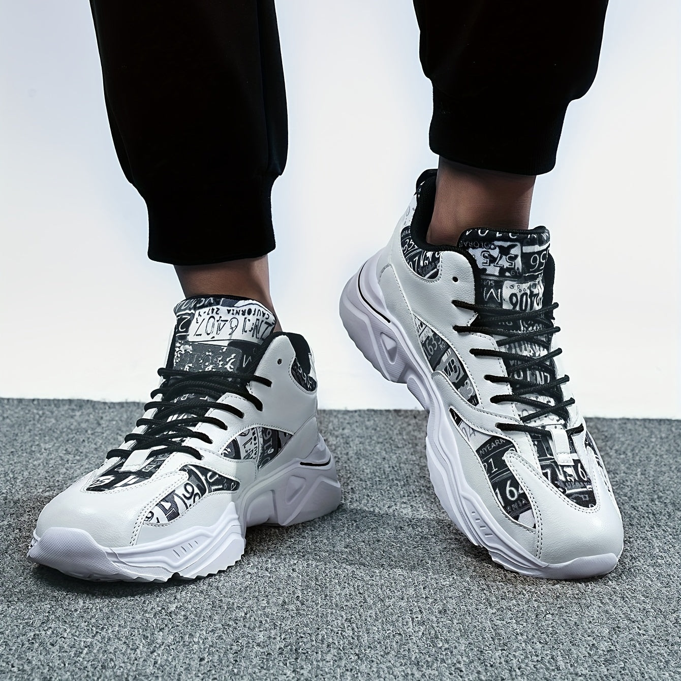 Number Print Lace Up Running Shoes Unisex Height Increased Casual Sneakers
