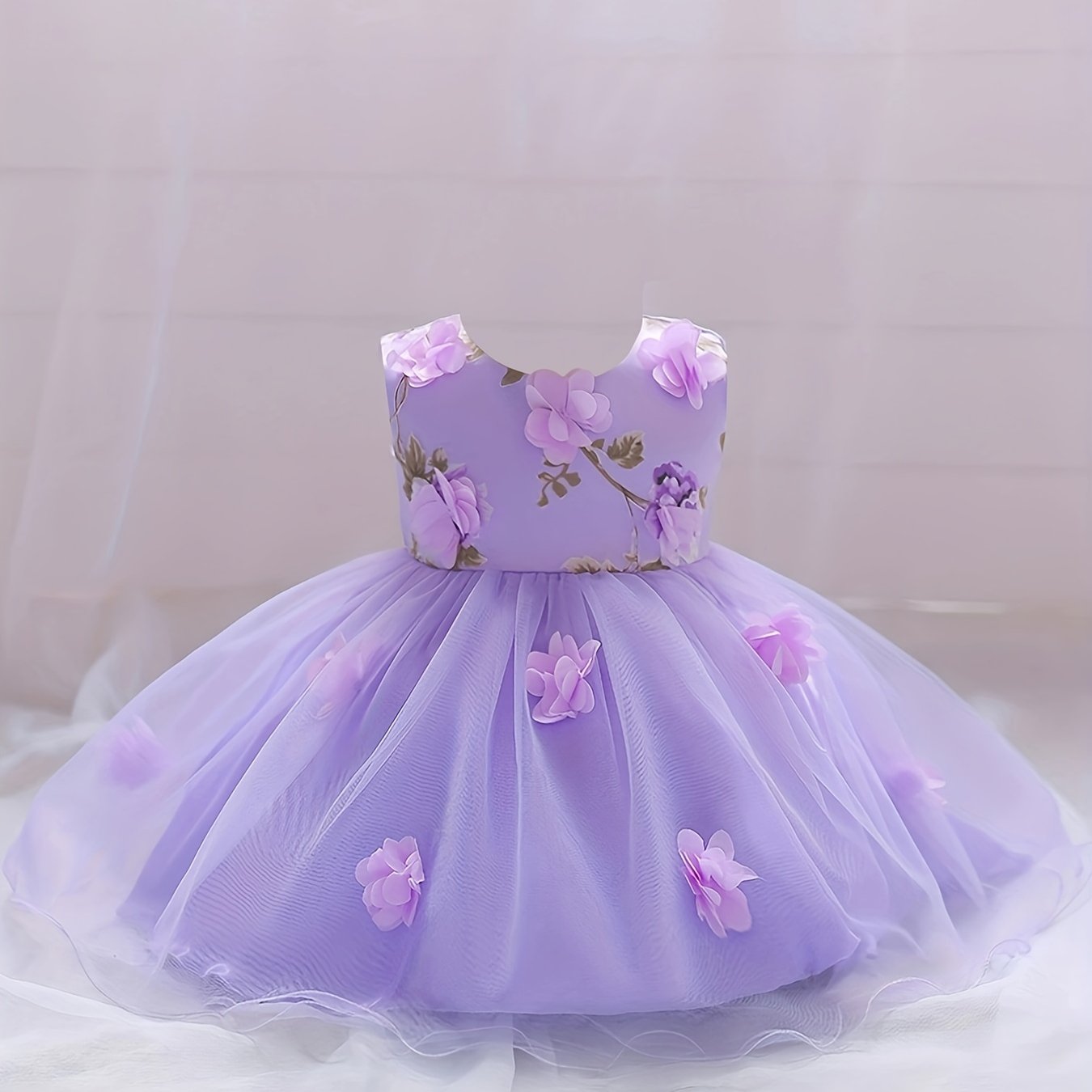 Princess Dress Birthday Party Mesh Puffy Gown Dress With Flower