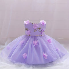 Princess Dress Birthday Party Mesh Puffy Gown Dress With Flower