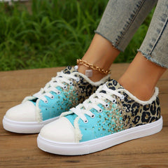 Leopard Colorblock Sneakers Lace Up Low Top Canvas Shoes