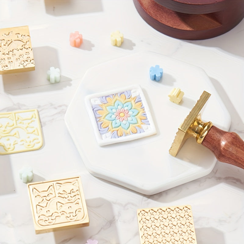 Fire Paint Brass Flat Carving Seal for Gift Wrapping