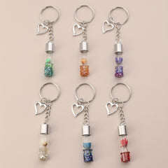 6pcs Flower In Bottle Keychain Heart Key Ring Purse Bag Backpack Car Charm