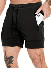 Men's Active Shorts Zipper Pockets Drawstring Summer Gym Training
