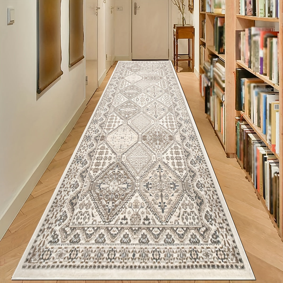 Brown Plaid Totem Print Runner Soft Kitchen Rug Non Slip