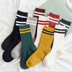 10 Pairs Men's Vertical Striped Crew Socks - Comfortable & Breathable
