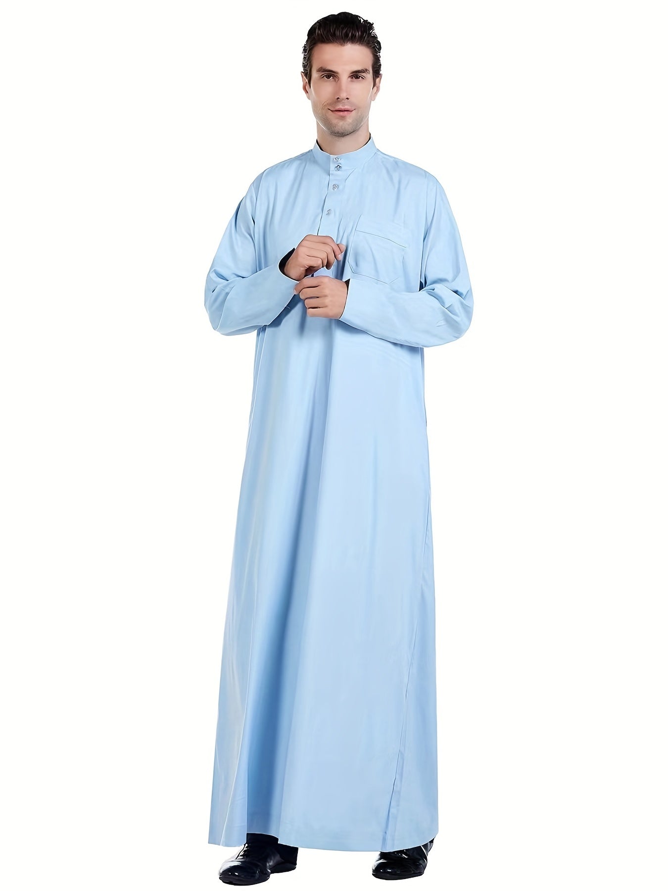 Muslim Men Long Sleeve Thobe Middle East Saudi Arab Kaftan Islamic Robe