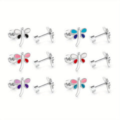 6 Pairs Dragonfly Stud Earrings for Girls