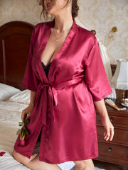Solid Long Sleeve Nightgown With Belt