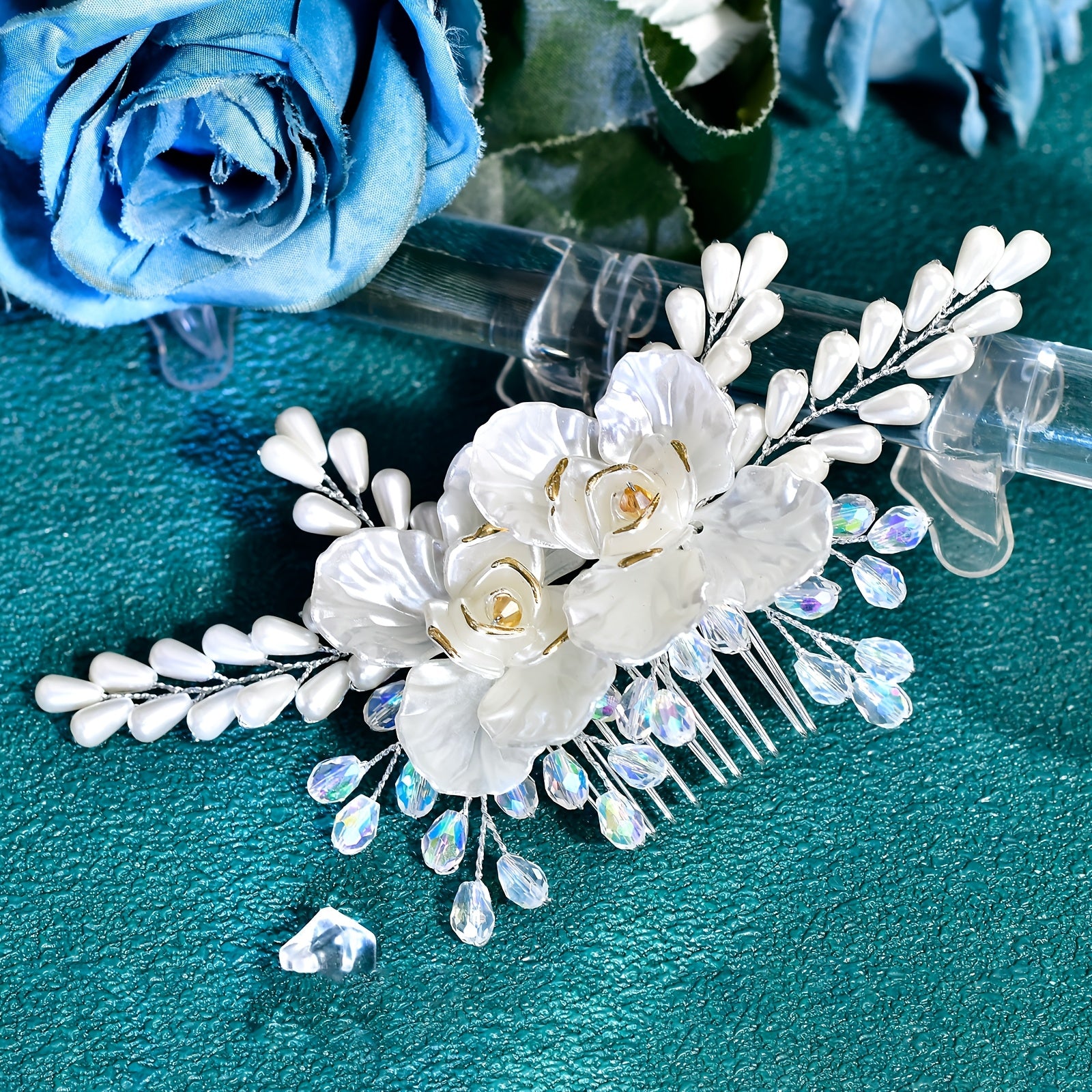 Bohemian Floral Hair Comb Wedding Bridal Accessory with Roses & Accents