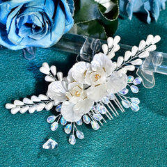 Bohemian Floral Hair Comb Wedding Bridal Accessory with Roses & Accents